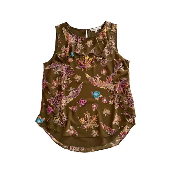 Rose + Olive Tops - Rose + Olive Phoenix Floral Ruffle Sleeveless Blouse Olive Green Medium